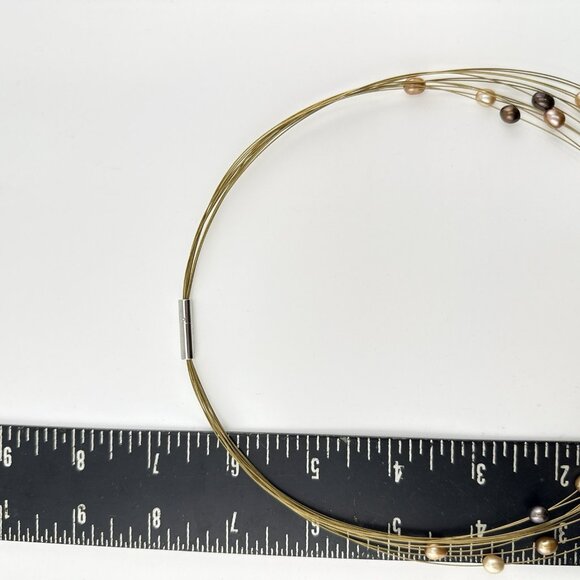 Honora Pearl Necklace Illusion Wire Gold Tone Peach Brown Oval Multi Strand Box - Picture 13 of 14